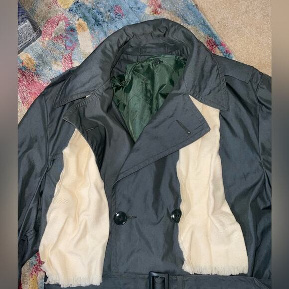 VTG MENS ARMY GREEN COTTON NYLON RAIN TRENCH COAT SZ M - Picture 10 of 16